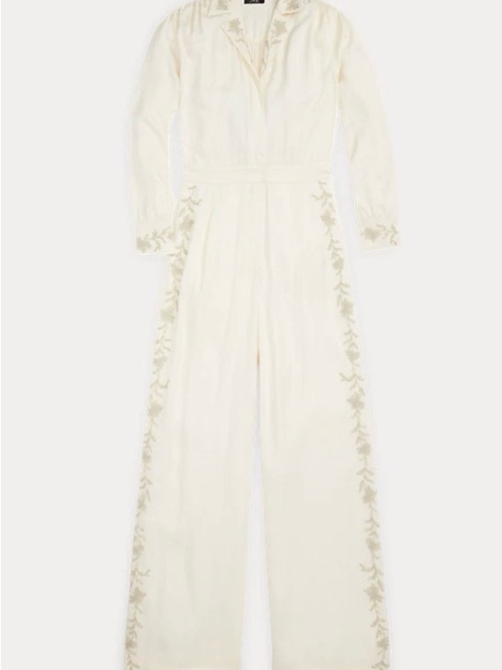 Ralph Lauren Double RL Cream Long Sleeve Wide Leg Jumpsuit
